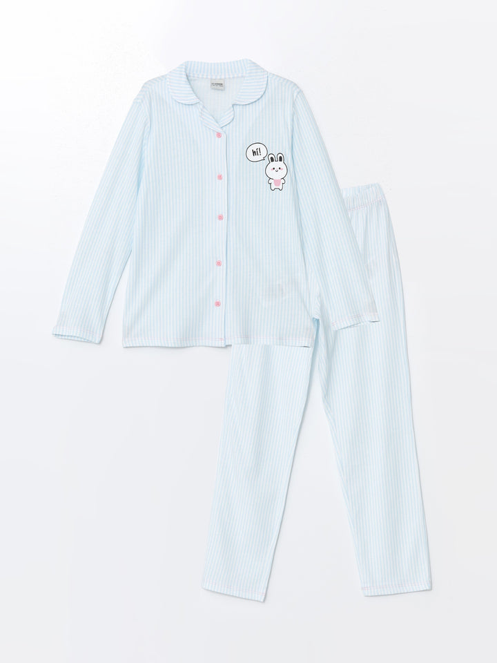 Lcw Kids Blue Shirt Collar Girls Pajama Set