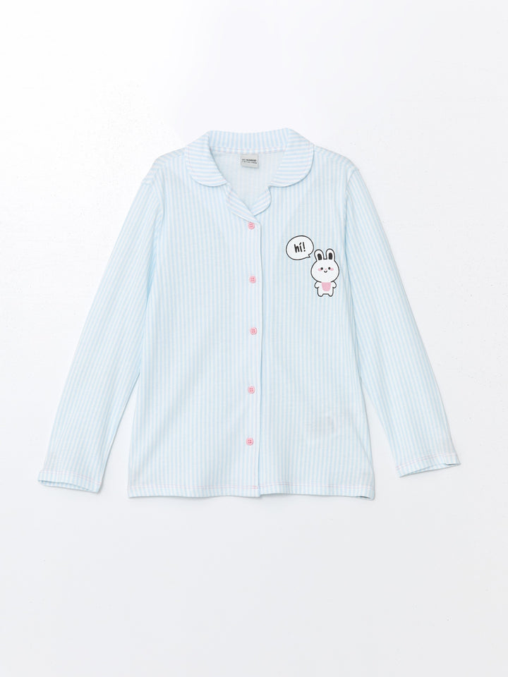 Lcw Kids Blue Shirt Collar Girls Pajama Set