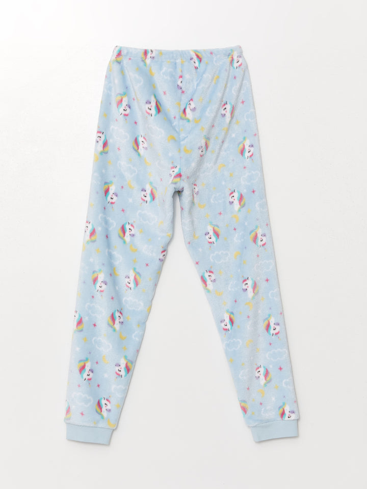 Lcw Kids Blue Crew Neck Plush Girls Pajama Set