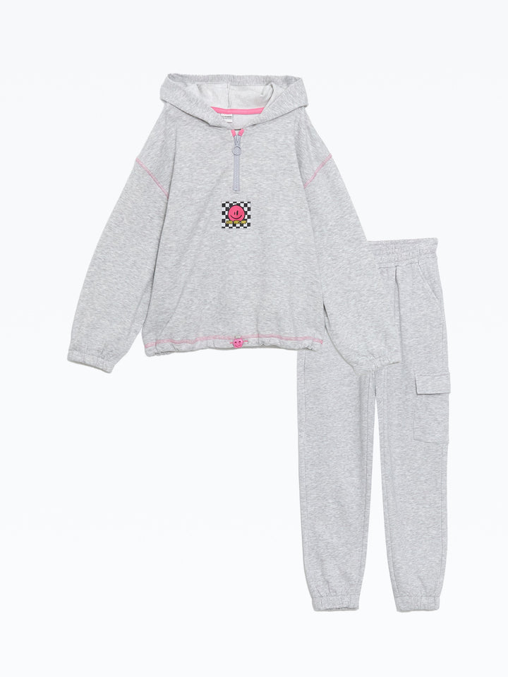 Lcw Kids Gray Hooded Girls Thick Tracksuit