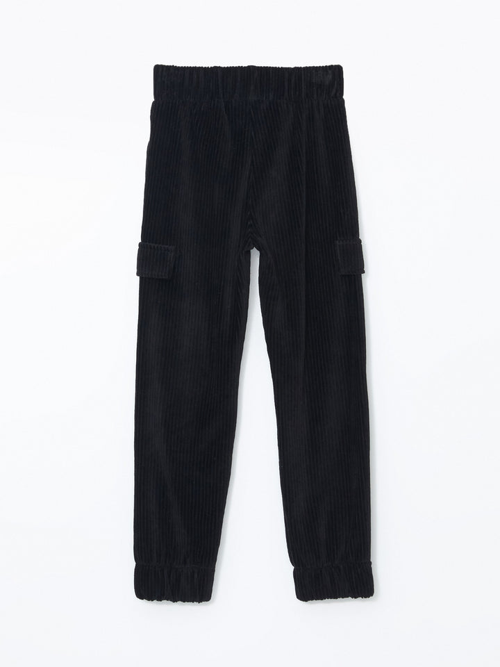 Lcw Kids Black Elastic Waist Velvet Girls Cargo Sweatpants