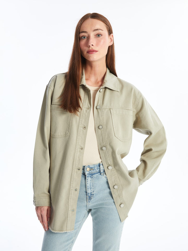 LCWAIKIKI Classic

Matte Mint Green Plain Long Sleeve Oversize Women's Jean Shirt Jacket