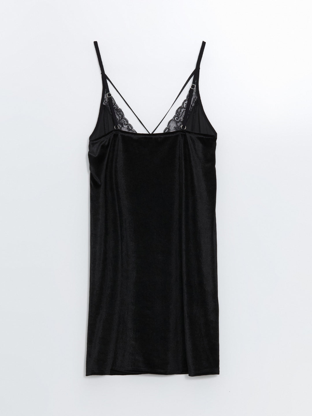 Lcw Dream Black V Neck Lace Detailed Velvet Women'S Fantasy Nightgown