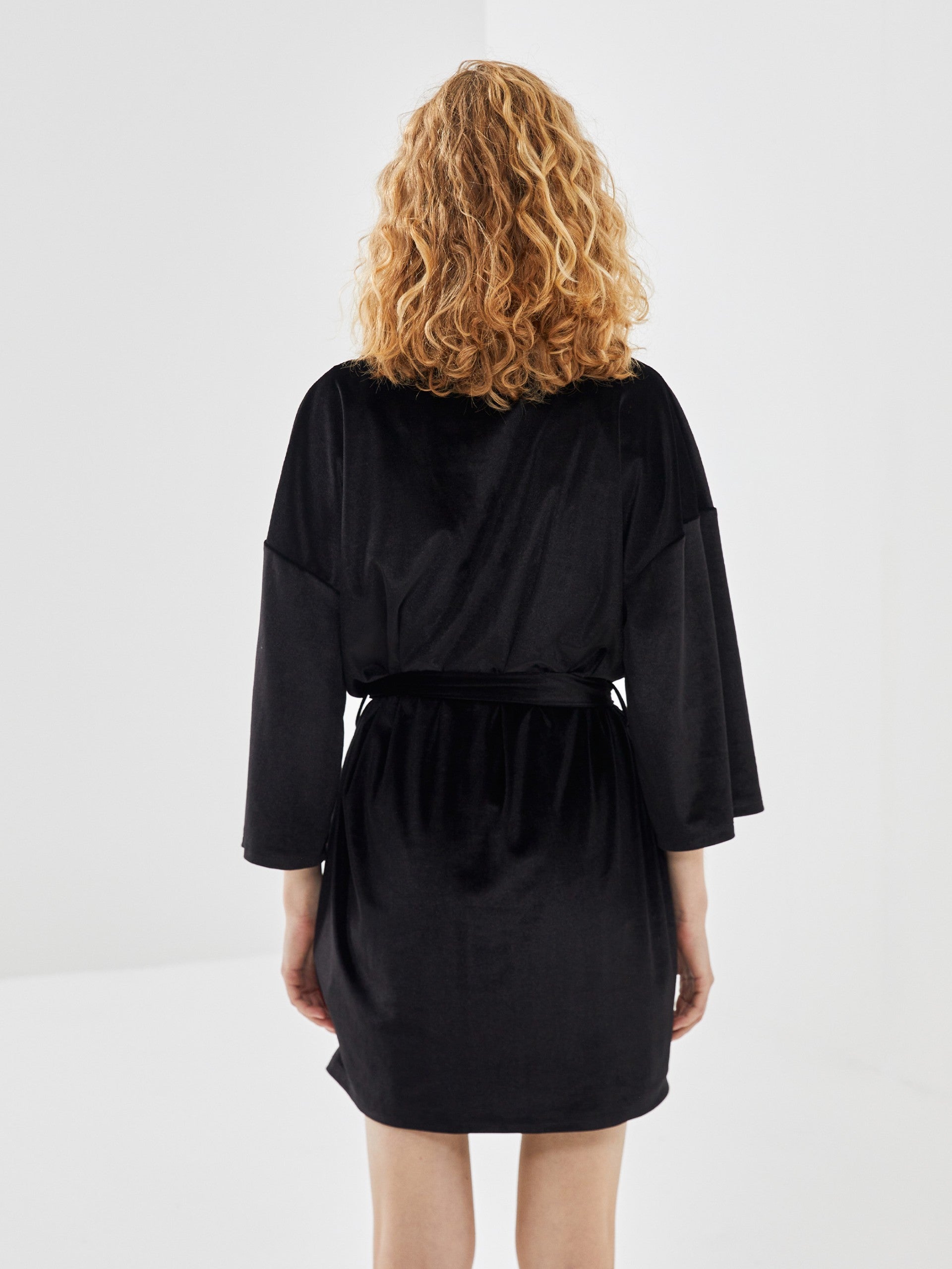 Lcw Dream Black Shawl Collar Velvet Women'S Dressing Gown