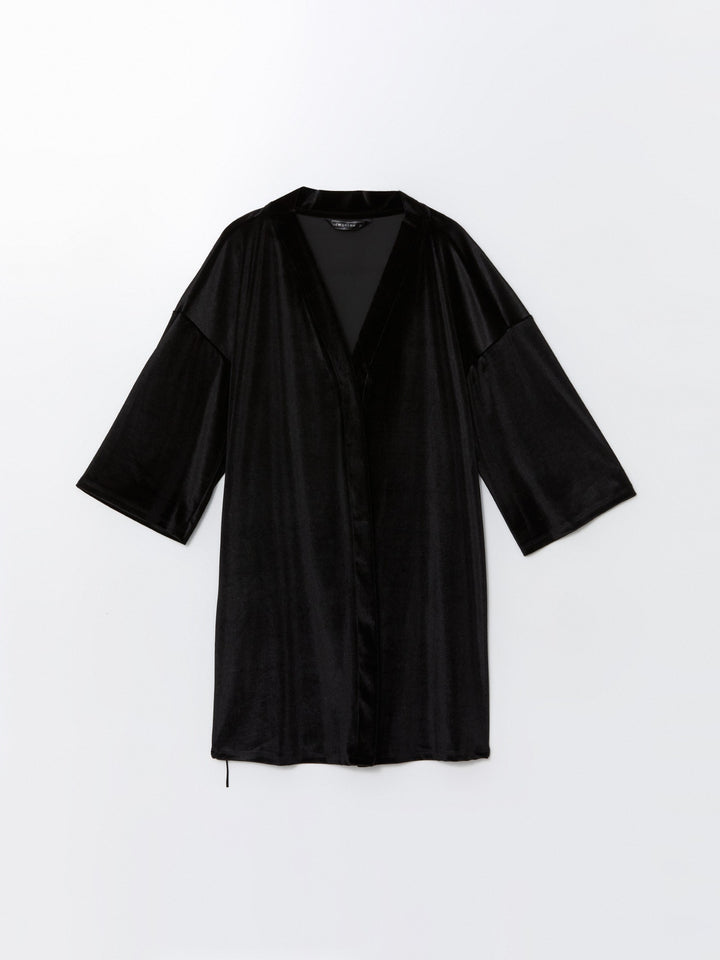 Lcw Dream Black Shawl Collar Velvet Women'S Dressing Gown