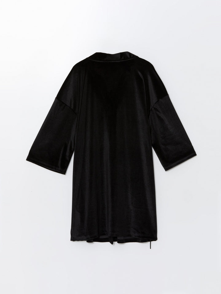 Lcw Dream Black Shawl Collar Velvet Women'S Dressing Gown