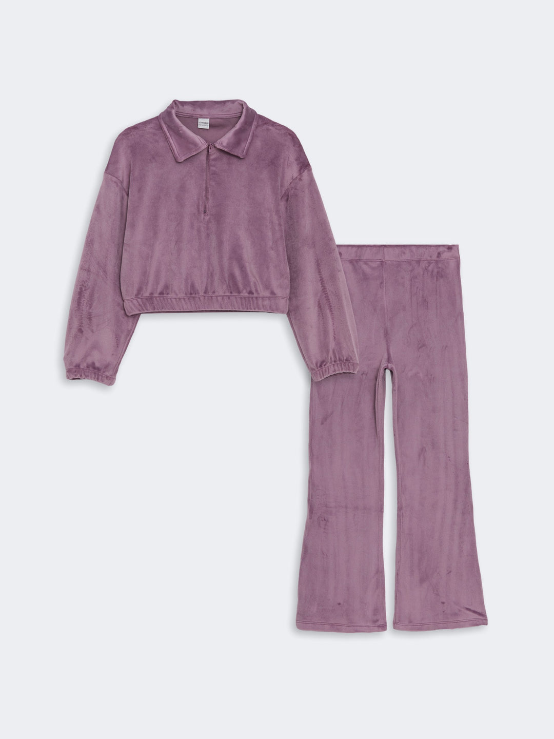 Lcw Kids Lilac Polo Neck Velvet Girls Sweatshirt And Tights