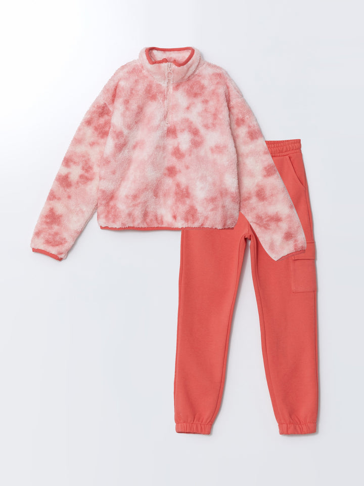 Lcw Kids Mixed Stand Collar Girls Sweatshirt And Sweatpants