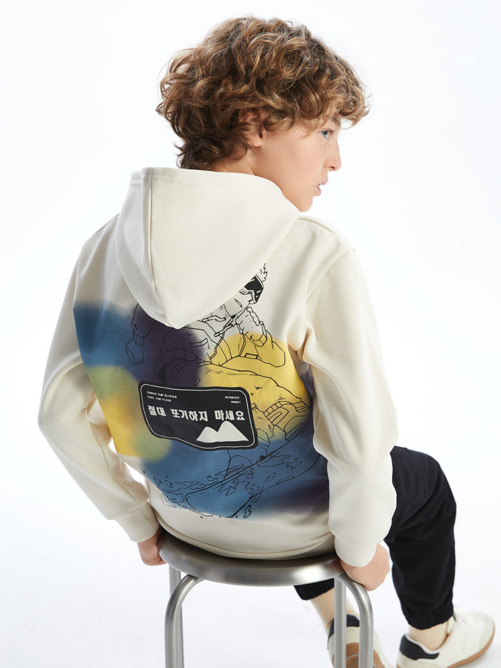 Lcw Kids Beige Hooded Boy Thick Sweatshirt