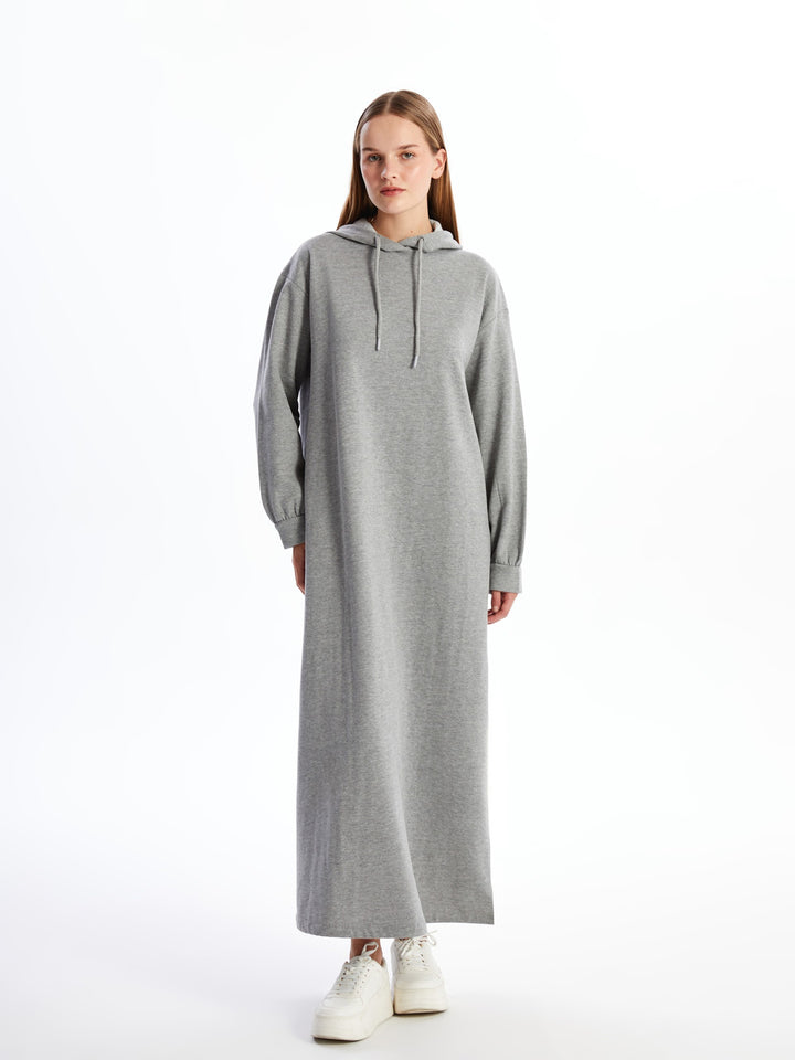 Lcw Modest Gray Hooded Oversize Women'S Sweatshirt Dress