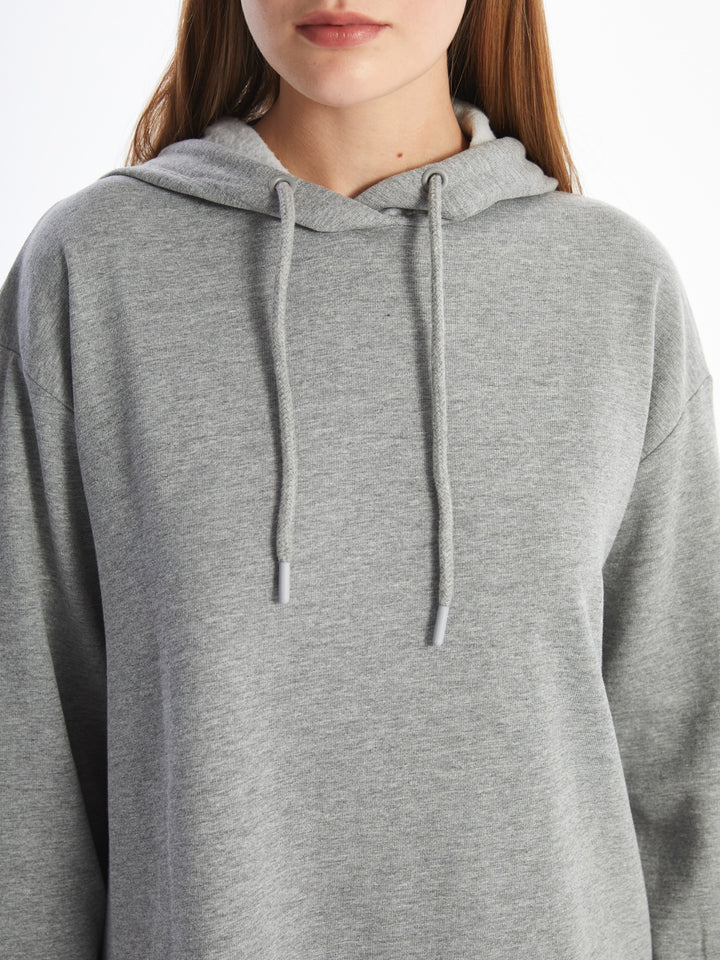 Lcw Modest Gray Hooded Oversize Women'S Sweatshirt Dress