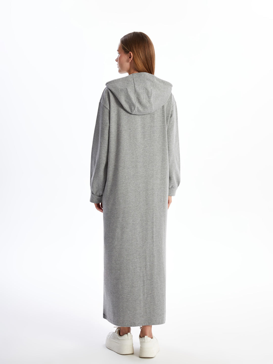 Lcw Modest Gray Hooded Oversize Women'S Sweatshirt Dress