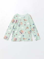 Lcw Kids Turquoise Crew Neck Polar Fleece Girls Pajama Set