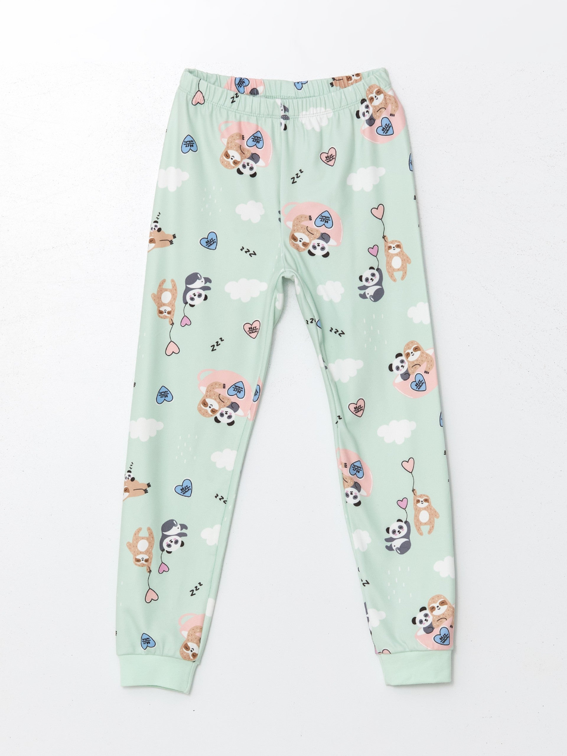 Lcw Kids Turquoise Crew Neck Polar Fleece Girls Pajama Set