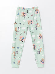 Lcw Kids Turquoise Crew Neck Polar Fleece Girls Pajama Set