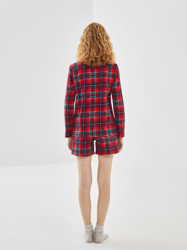 Lcw Dream Red Shirt Collar Plaid Women'S Shorts Pajama Set