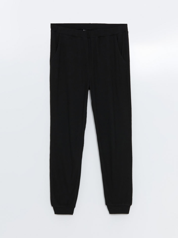 Lcw Dream Black Crew Neck Embroidered Women'S Pajama Set