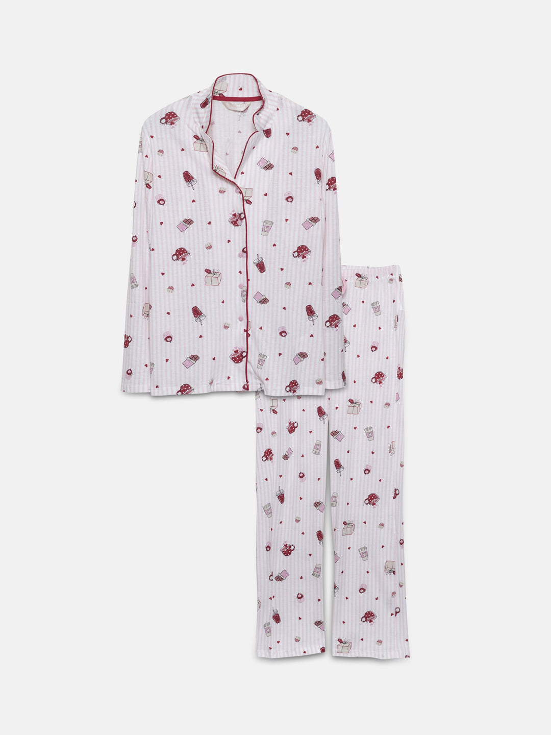 Lcw Dream Pink Shirt Collar Patterned Women'S Pajama Set