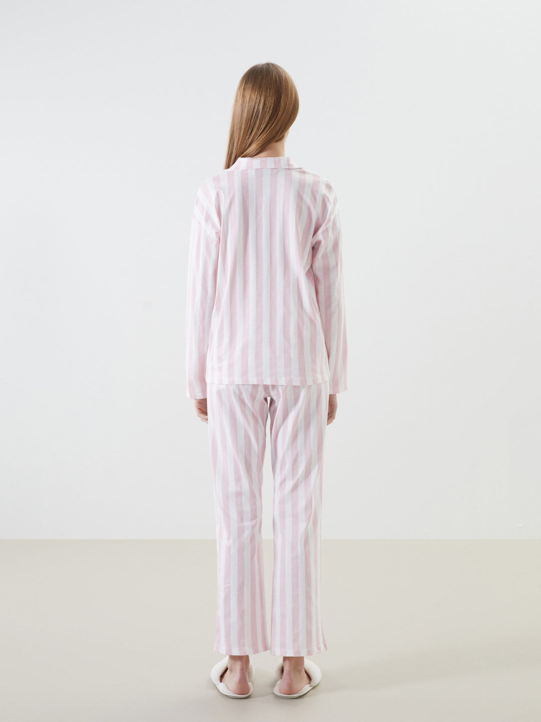 Lcw Young Ecru Shirt Collar Striped Women'S Pajama Set