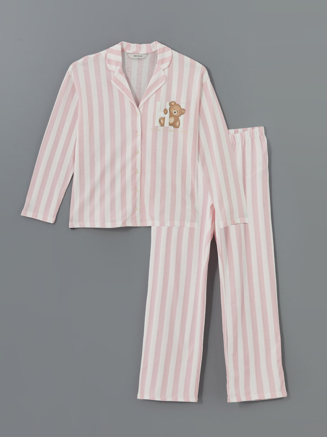 Lcw Young Ecru Shirt Collar Striped Women'S Pajama Set