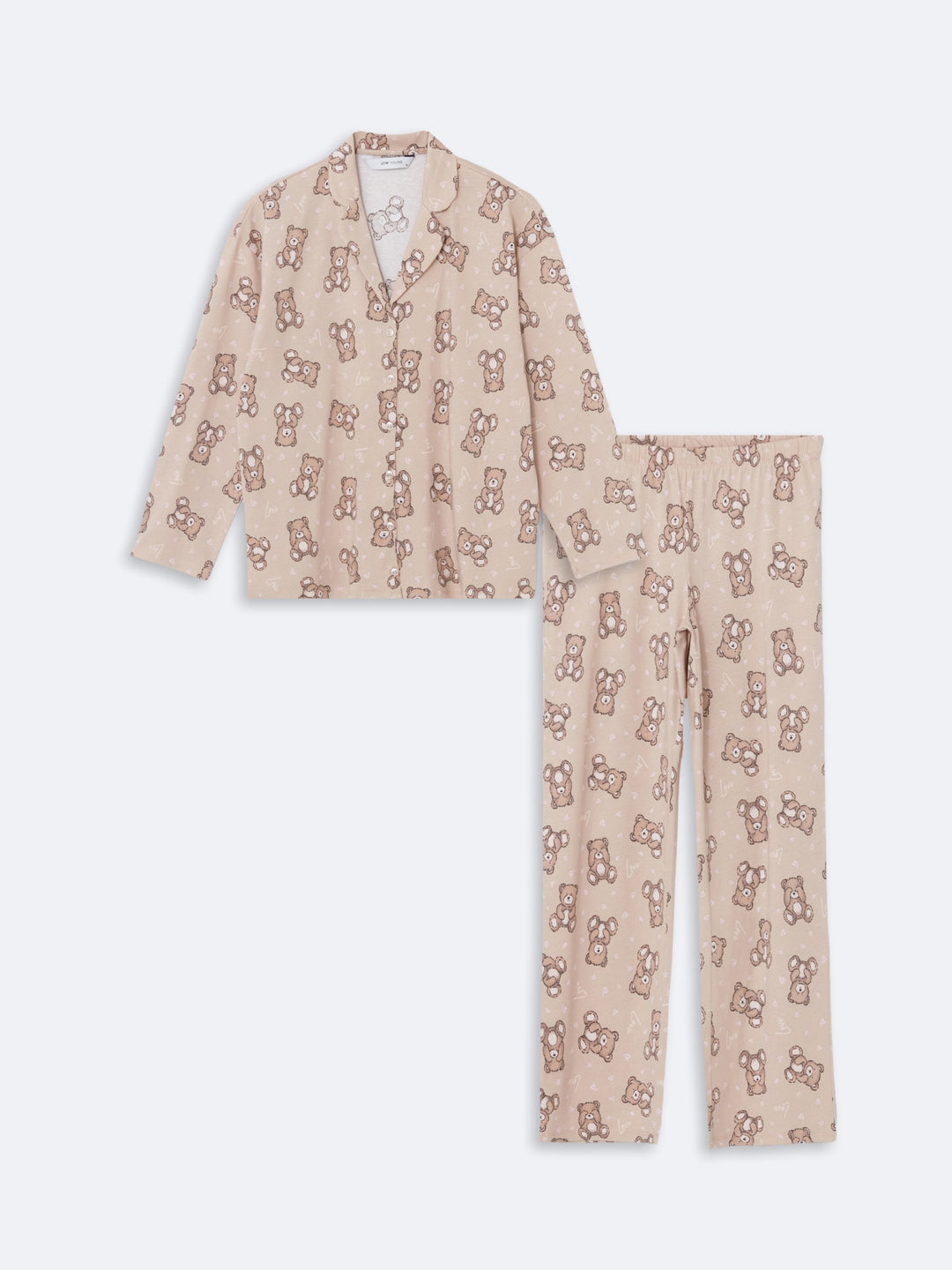 Lcw Young Beige Shirt Collar Patterned Women'S Pajama Set