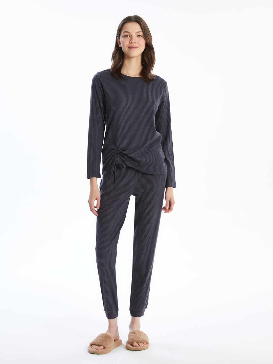 Lcw Dream Anthracite Crew Neck Women'S Pajama Set