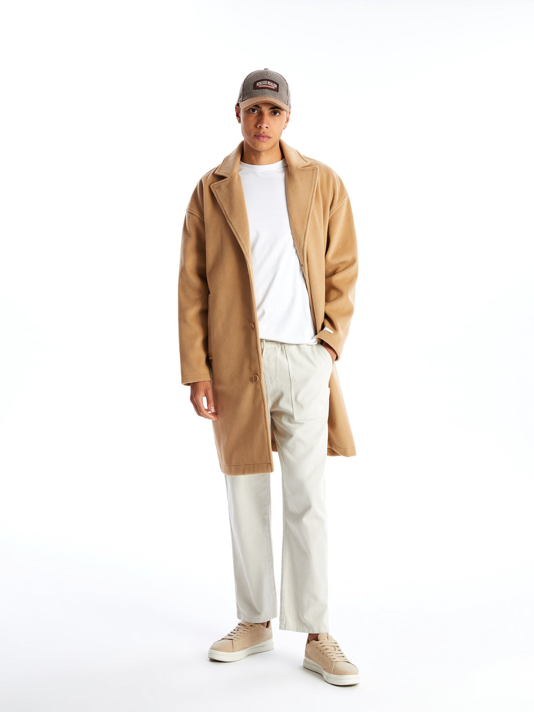 Xside Beige Standard Pattern Jacket Collar Men'S Cashmere Coat