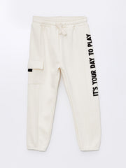 Lcw Kids Beige Elastic Waist Thick Printed Baby Boy Jogger Sweatpants