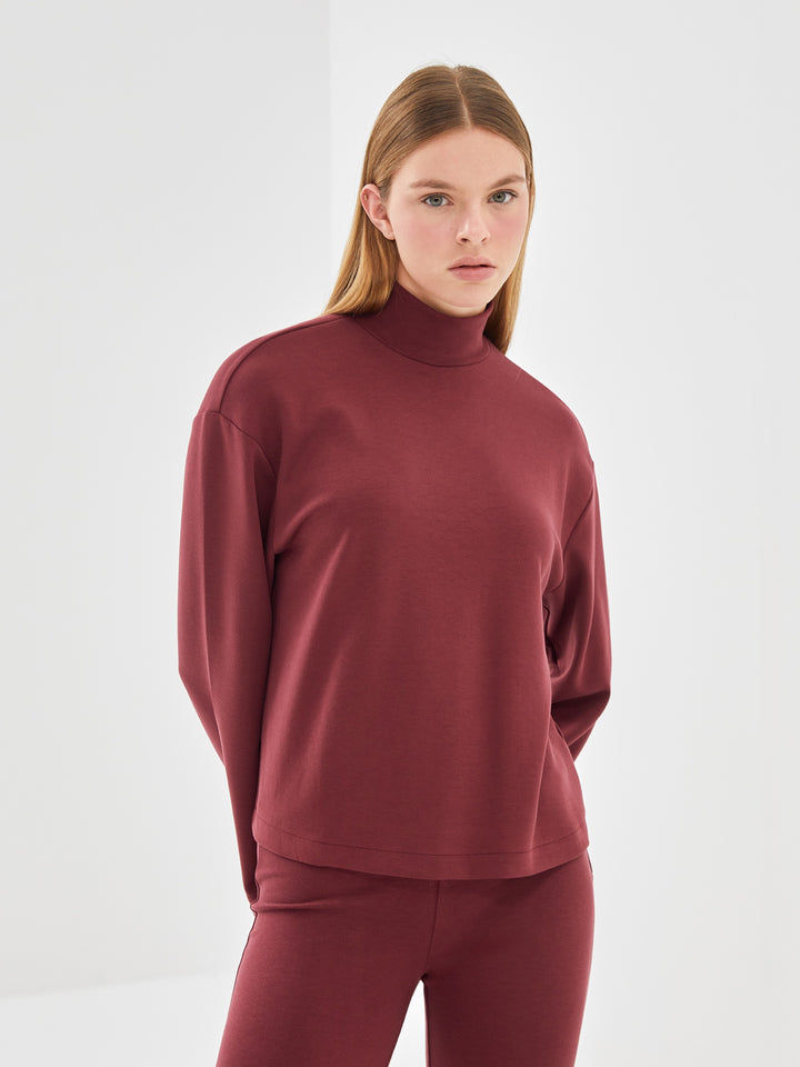 Lcw Vision Claret Red Stand Collar Oversize Women'S Sweatshirt