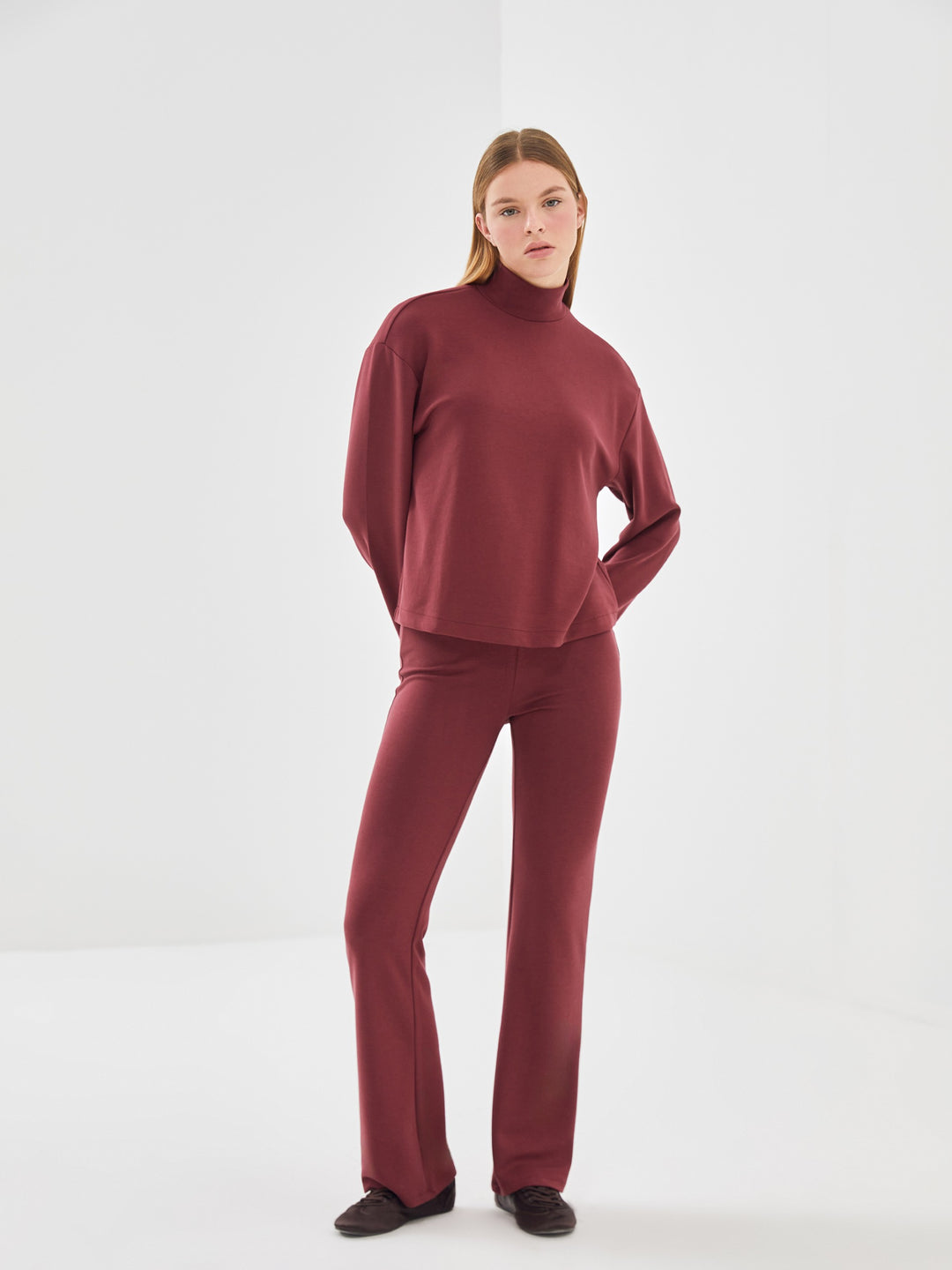 Lcw Vision Claret Red Stand Collar Oversize Women'S Sweatshirt