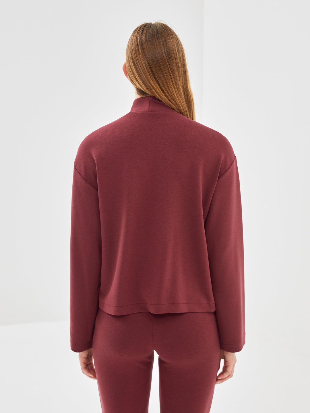 Lcw Vision Claret Red Stand Collar Oversize Women'S Sweatshirt