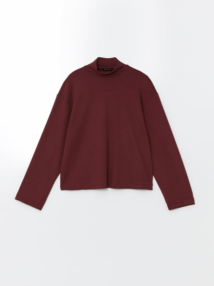 Lcw Vision Claret Red Stand Collar Oversize Women'S Sweatshirt