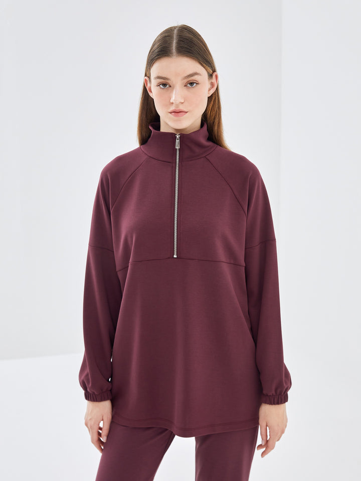 Lcw Modest Plum Stand Collar Plain Oversize Women'S Sweatshirt Tunic