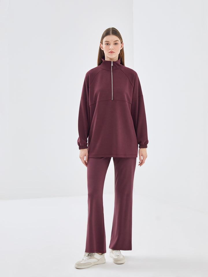 Lcw Modest Plum Stand Collar Plain Oversize Women'S Sweatshirt Tunic