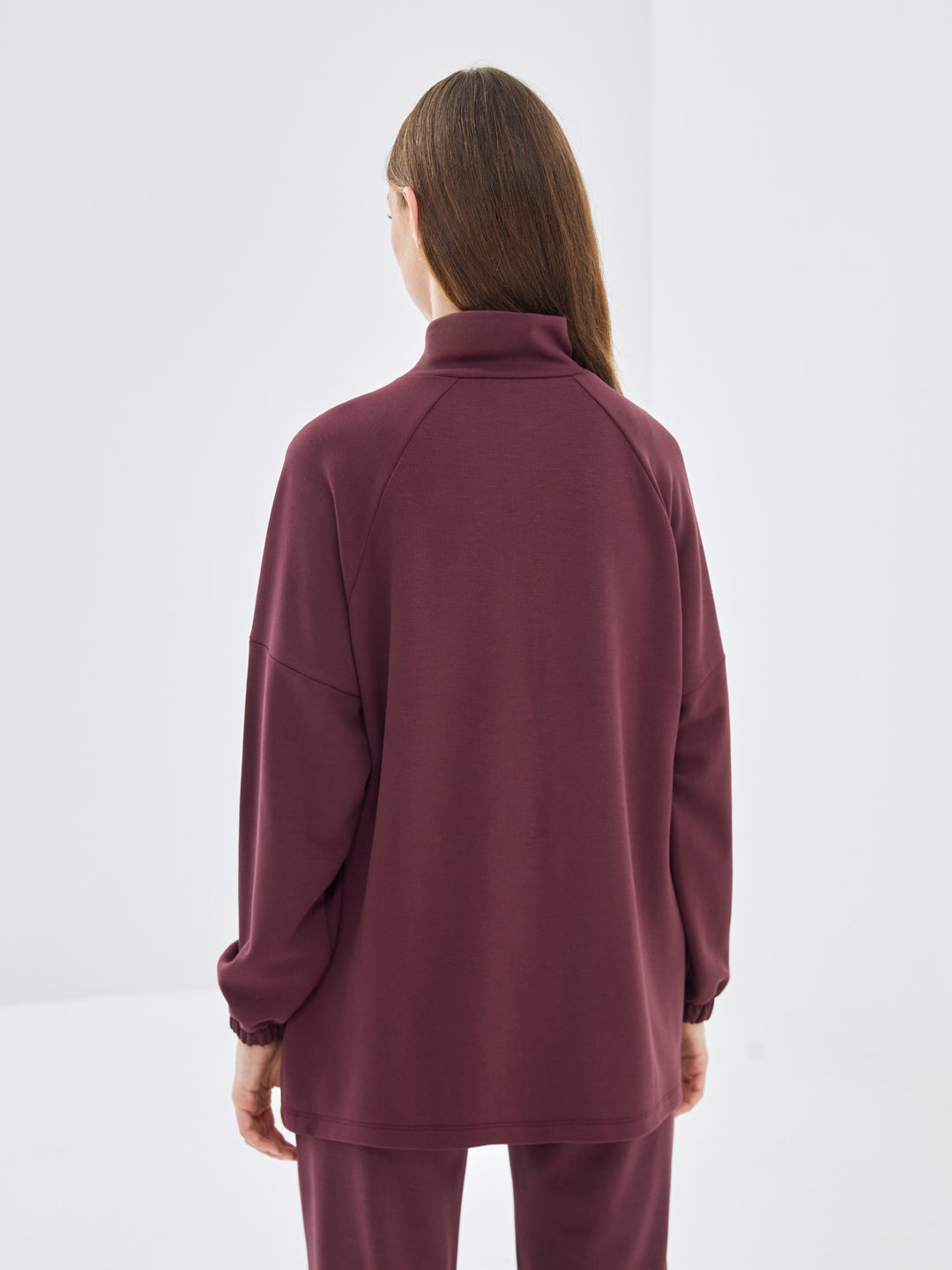 Lcw Modest Plum Stand Collar Plain Oversize Women'S Sweatshirt Tunic