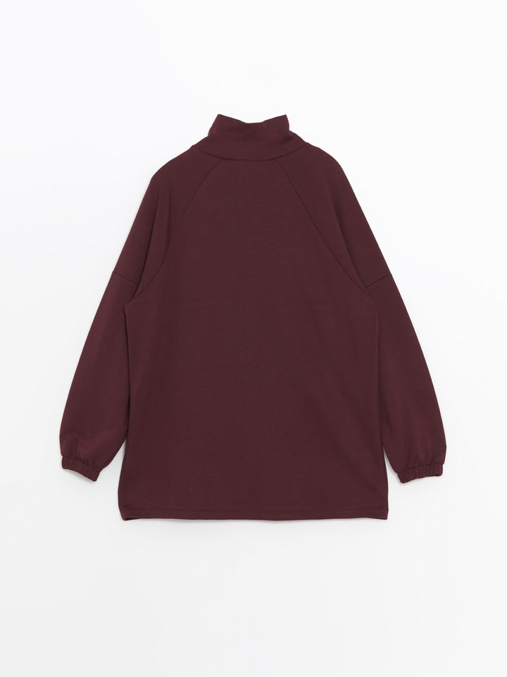 Lcw Modest Plum Stand Collar Plain Oversize Women'S Sweatshirt Tunic