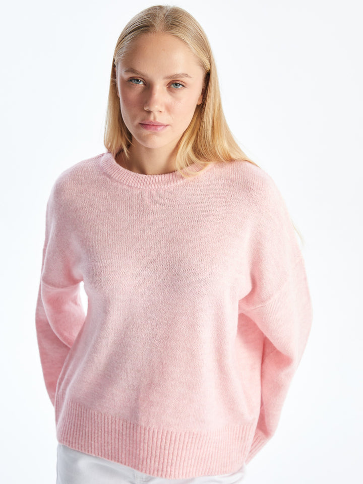 Xside Pink Crew Neck Women'S Knitted Sweater