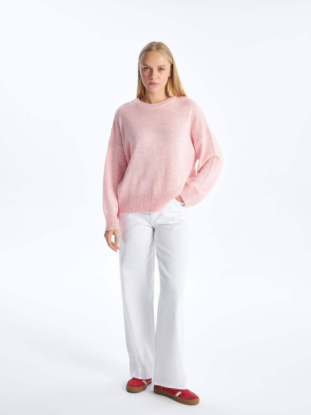 Xside Pink Crew Neck Women'S Knitted Sweater