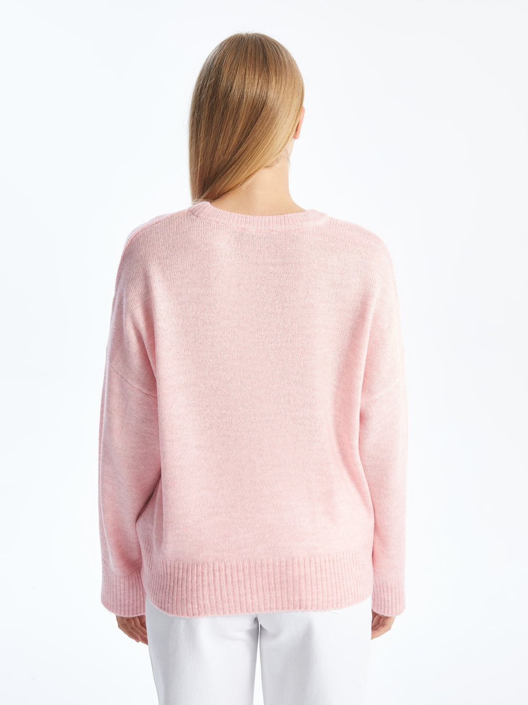 Xside Pink Crew Neck Women'S Knitted Sweater