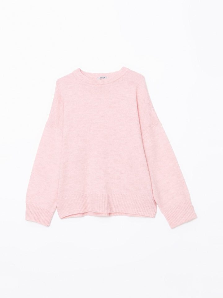 Xside Pink Crew Neck Women'S Knitted Sweater