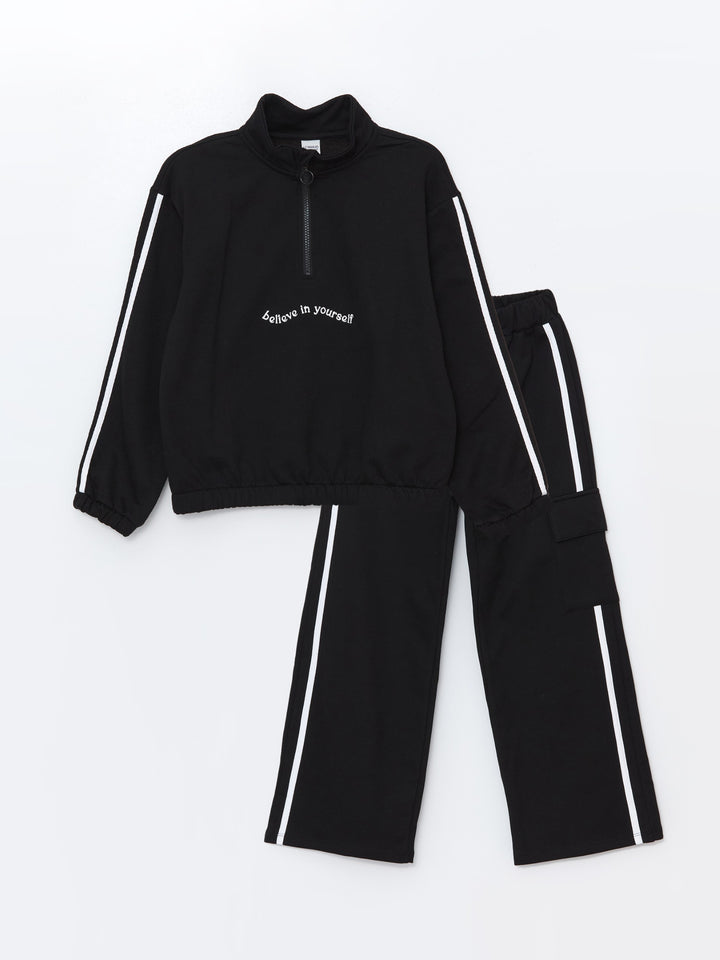 Lcw Kids Black Stand Collar Girls Tracksuit