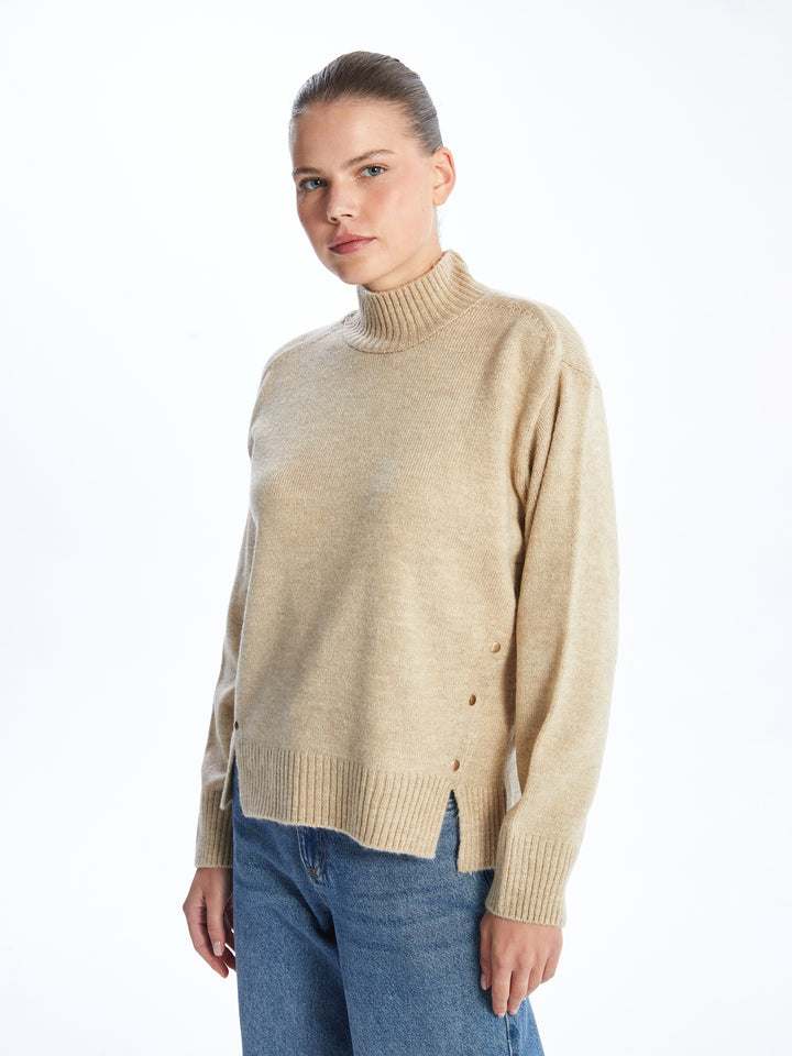 Lcw Comfort Beige Half Turtleneck Women'S Knitwear Sweater