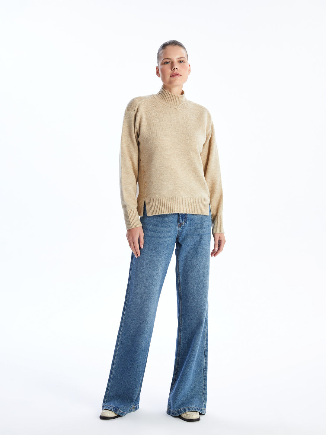 Lcw Comfort Beige Half Turtleneck Women'S Knitwear Sweater