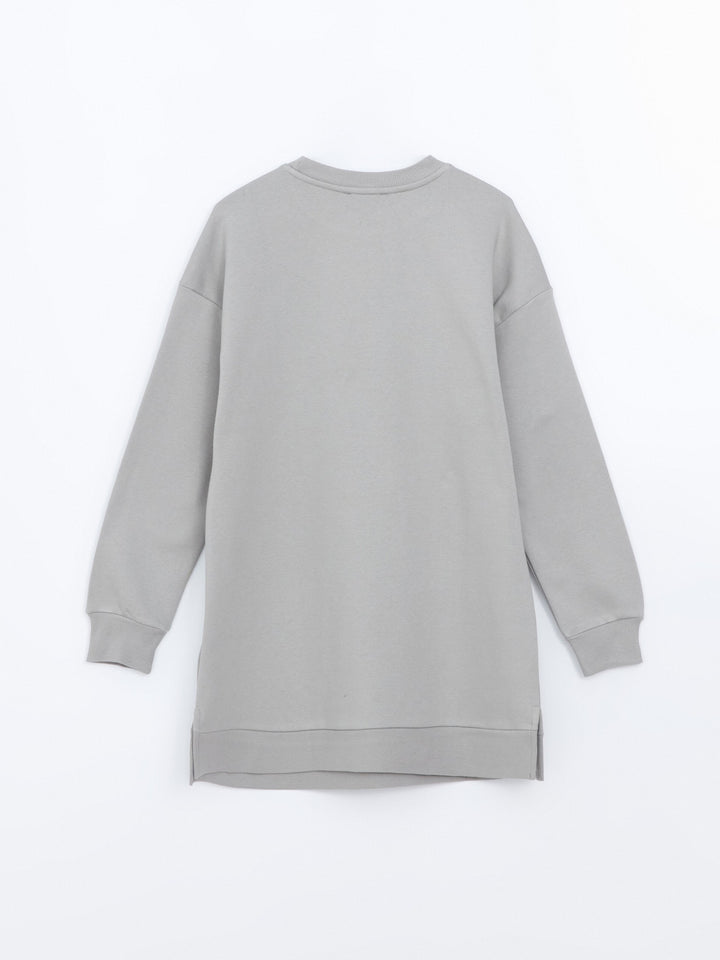 Lcw Modest Gray Crew Neck Printed Women'S Sweatshirt Tunic