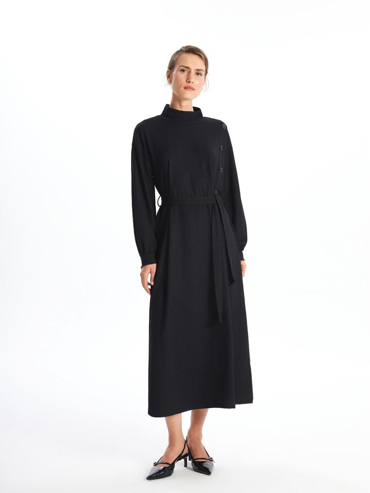 LCWAIKIKI Classic

New Black Stand Collar Plain Long Sleeve Women's Dress