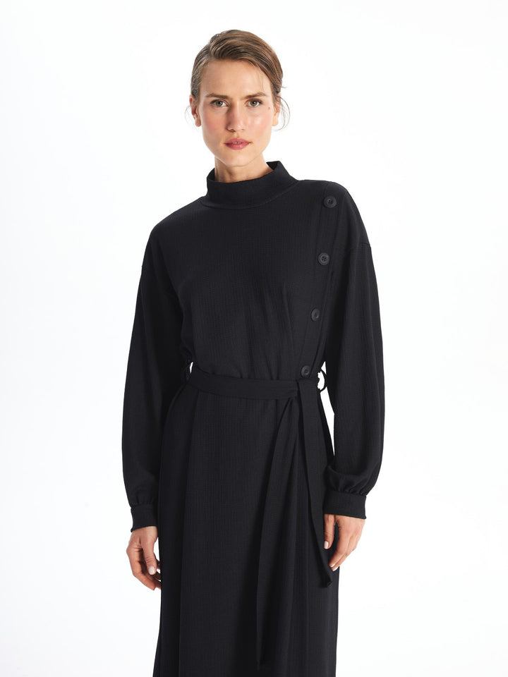 LCWAIKIKI Classic

New Black Stand Collar Plain Long Sleeve Women's Dress