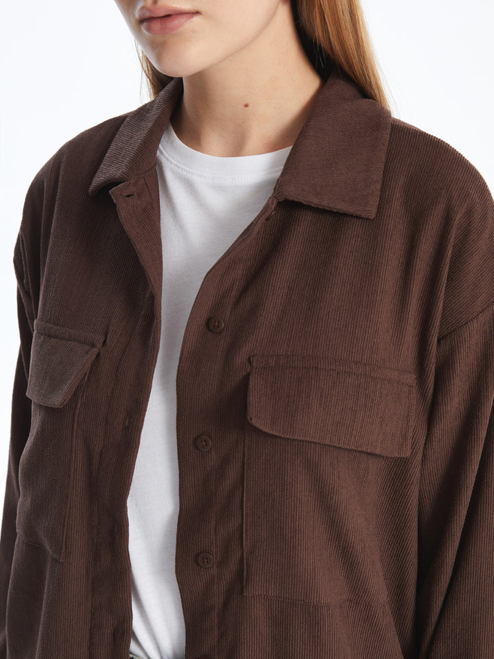 Lcw Modest Brown Oversize Velvet Women'S Shirt Tunic