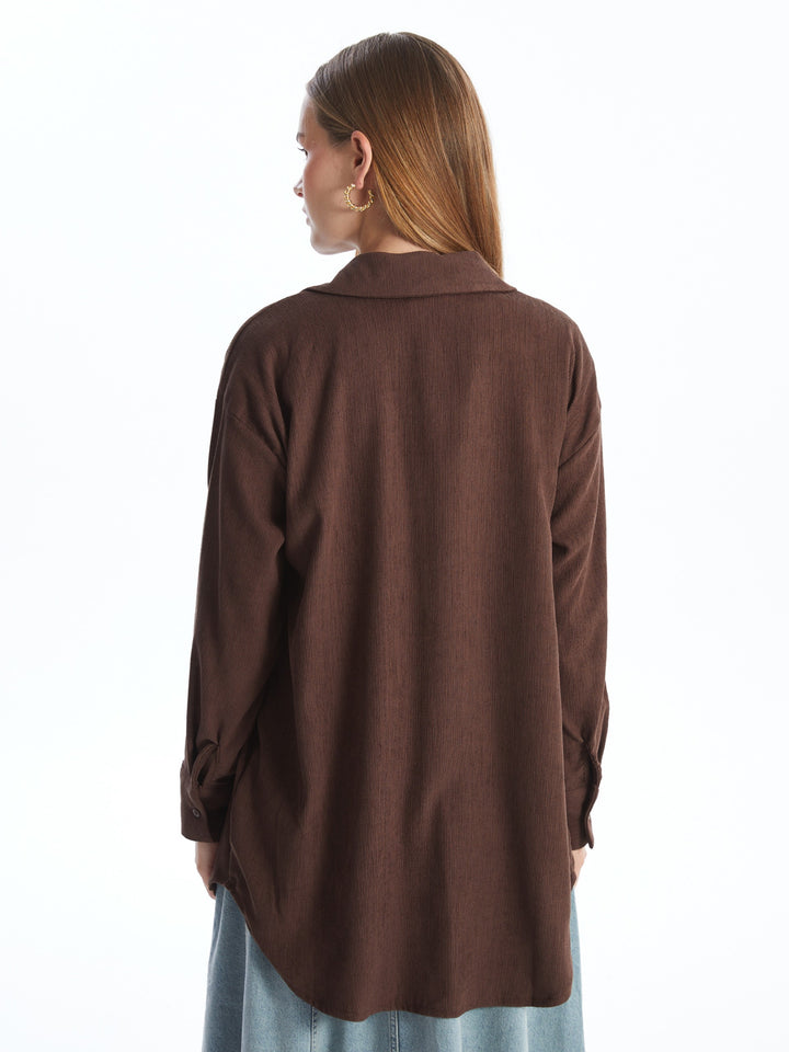 Lcw Modest Brown Oversize Velvet Women'S Shirt Tunic