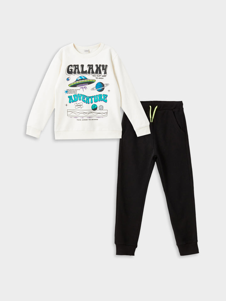 Lcw Kids Ecru Crew Neck Boys Sweatshirt And Tracksuit Bottoms