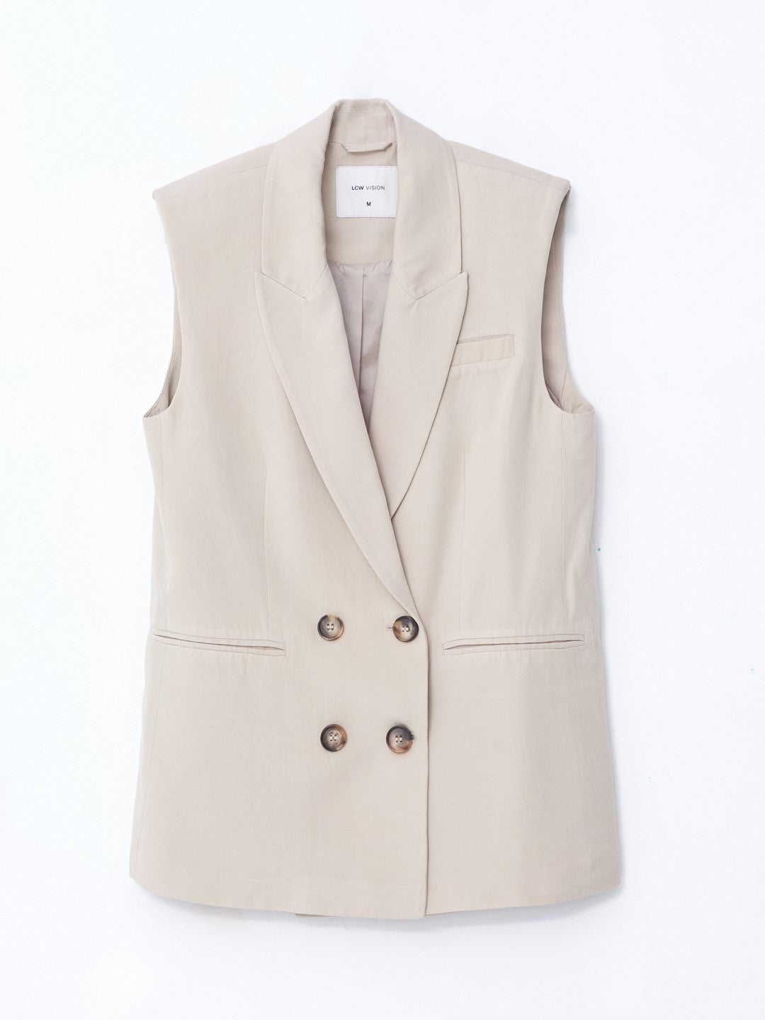 LCW Vision

Beige Double Breasted Plain Linen Blend Women's Classic Vest